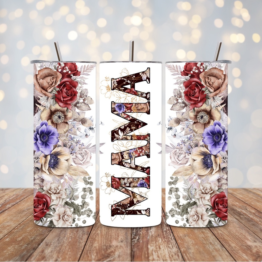 Floral Mama Tumbler with Straw